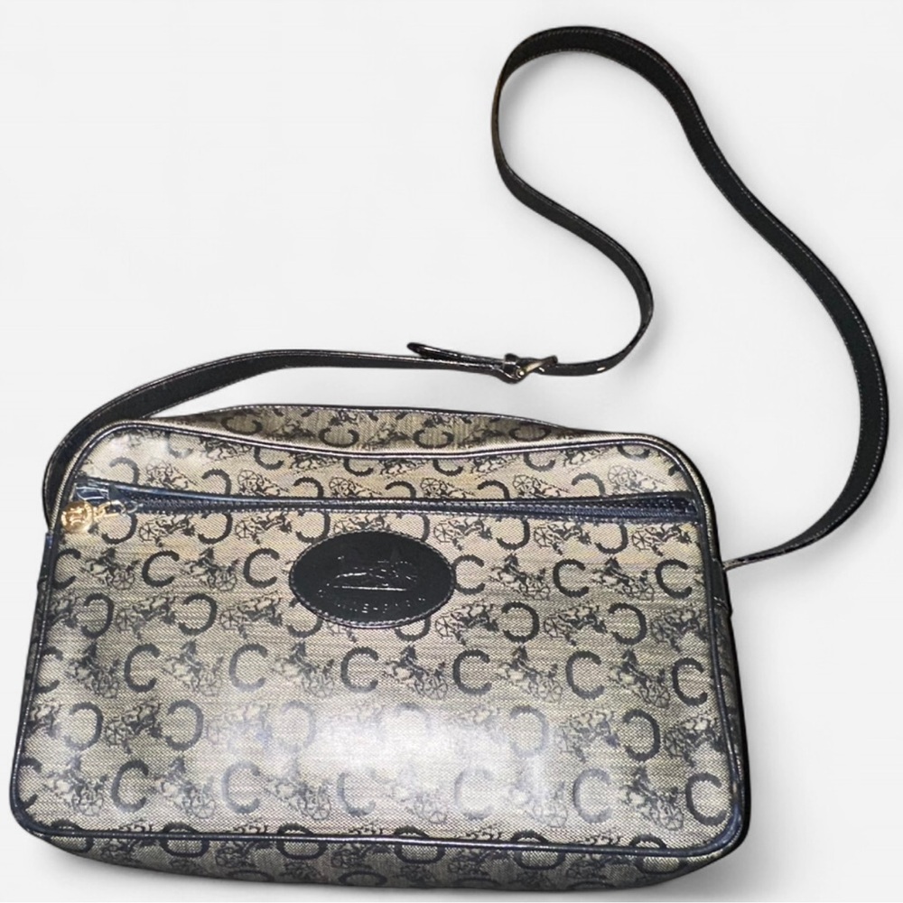 Vintage Celine Monogram Shoulder Bag in Blue and Gray